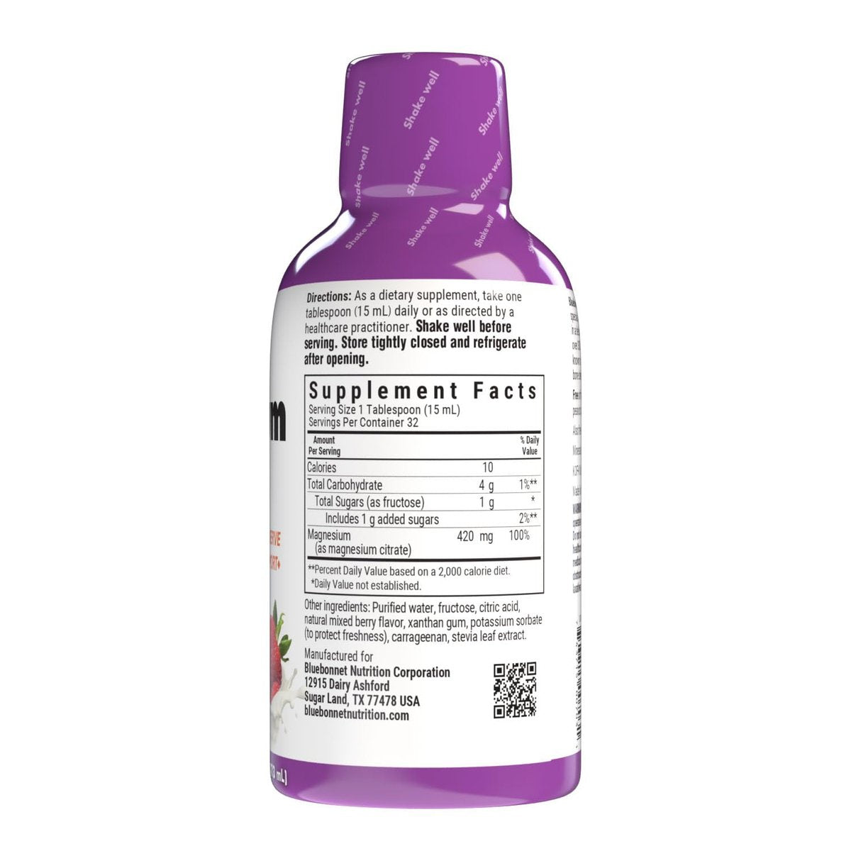 Bluebonnet Nutrition Magnesiumcitrat 420 mg – Für Ruhe und Ausgeglichenheit* – Unterstützt Herz, Muskeln und Schlaf* – Nicht-GVO, Vegan, Koscher, Glutenfrei, Sojafrei, Milchfrei – 473 ml, gemischter Beerengeschmack