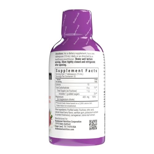 Bluebonnet Nutrition Magnesiumcitrat 420 mg – Für Ruhe und Ausgeglichenheit* – Unterstützt Herz, Muskeln und Schlaf* – Nicht-GVO, Vegan, Koscher, Glutenfrei, Sojafrei, Milchfrei – 473 ml, gemischter Beerengeschmack