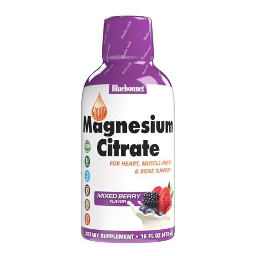 Bluebonnet Nutrition Magnesiumcitrat 420 mg – Für Ruhe und Ausgeglichenheit* – Unterstützt Herz, Muskeln und Schlaf* – Nicht-GVO, Vegan, Koscher, Glutenfrei, Sojafrei, Milchfrei – 473 ml, gemischter Beerengeschmack