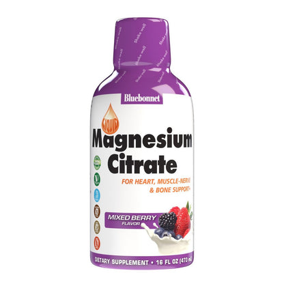 Bluebonnet Nutrition Magnesiumcitrat 420 mg – Für Ruhe und Ausgeglichenheit* – Unterstützt Herz, Muskeln und Schlaf* – Nicht-GVO, Vegan, Koscher, Glutenfrei, Sojafrei, Milchfrei – 473 ml, gemischter Beerengeschmack