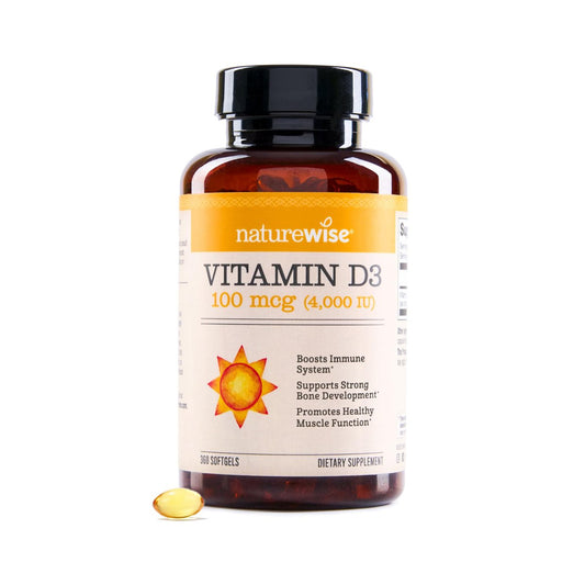 NatureWise Vitamin D3 4000 IE (100 mcg) – 1-Jahresvorrat für Immunsystem, Muskelfunktion und Knochengesundheit – Non-GMO, glutenfrei in Bio-Olivenöl, (Mini-Weichkapseln), 360 Stück