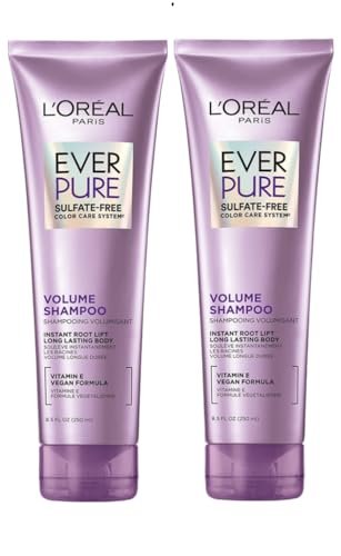 L'Oréal Paris EverPure Volume Sulfatfreies Shampoo für coloriertes Haar, Volumen + Glanz für feines, plattes Haar, mit Lotusblüte, 2er-Pack (8,5 Fl. Oz pro Flasche)