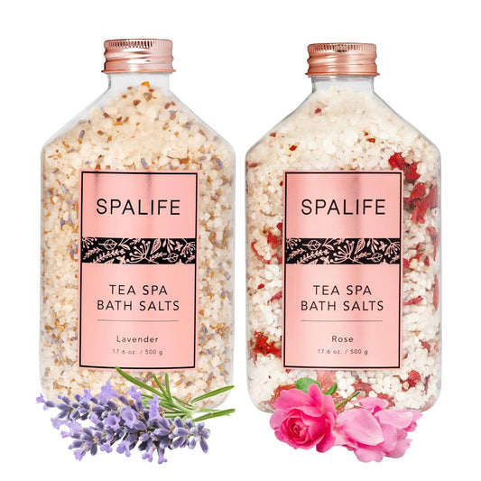 SpaLife Brausebadesalz Rose & Lavendel für Frauen Entspannend | Muttertagsgeschenke & Aromatherapie Totes Meer Badesalz Duo | Echte Blütenblätter für entspannende Mineralbäder | 2er-Pack (35,2 oz)