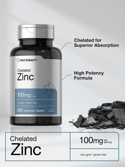 Horbäach Chelat-Zink Supplement 100 mg | 250 Tabletten | Hochdosiert & Hervorragende Aufnahme | Vegetarisch, Nicht-GVO, Glutenfrei
