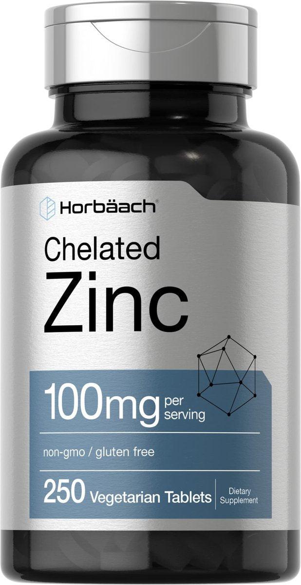 Horbäach Chelat-Zink Supplement 100 mg | 250 Tabletten | Hochdosiert & Hervorragende Aufnahme | Vegetarisch, Nicht-GVO, Glutenfrei