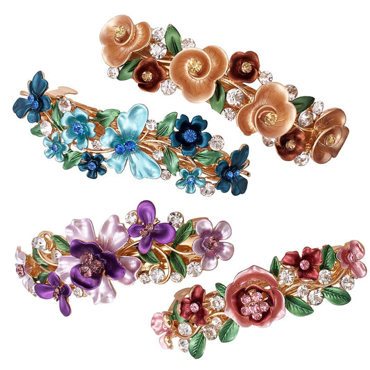 4 Vintage Blumen Haarspangen aus Metall Goldton Französische Barrettes Haarklammern für Frauen Mädchen