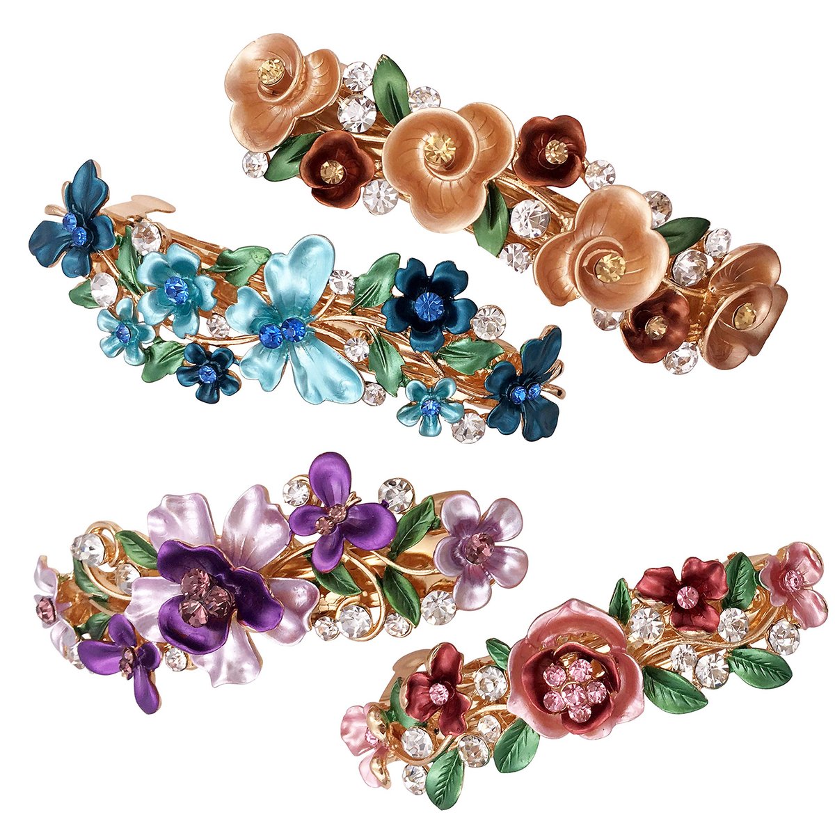 4 Vintage Blumen Haarspangen aus Metall Goldton Französische Barrettes Haarklammern für Frauen Mädchen