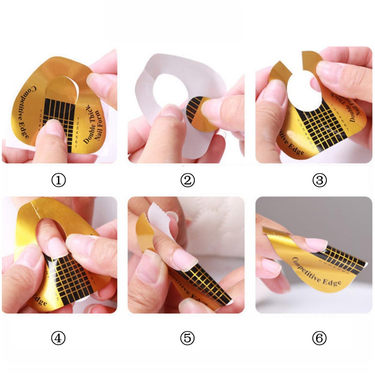 300 Stück Acryl-Nagelform-Sticker, goldene Hufeisen-Nagelverlängerungsformen für Builder Gel und Acrylnägel