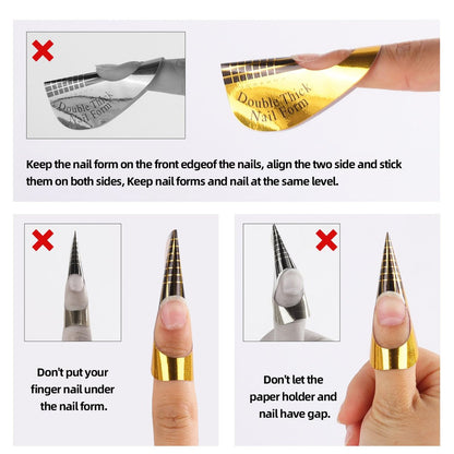300 Stück Acryl-Nagelform-Sticker, goldene Hufeisen-Nagelverlängerungsformen für Builder Gel und Acrylnägel