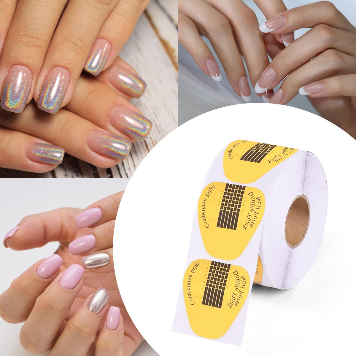 300 Stück Acryl-Nagelform-Sticker, goldene Hufeisen-Nagelverlängerungsformen für Builder Gel und Acrylnägel