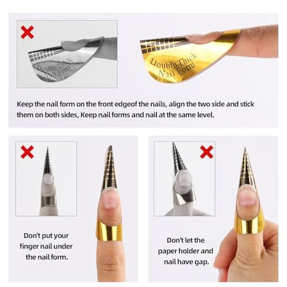 300 Stück Acryl-Nagelform-Sticker, goldene Hufeisen-Nagelverlängerungsformen für Builder Gel und Acrylnägel
