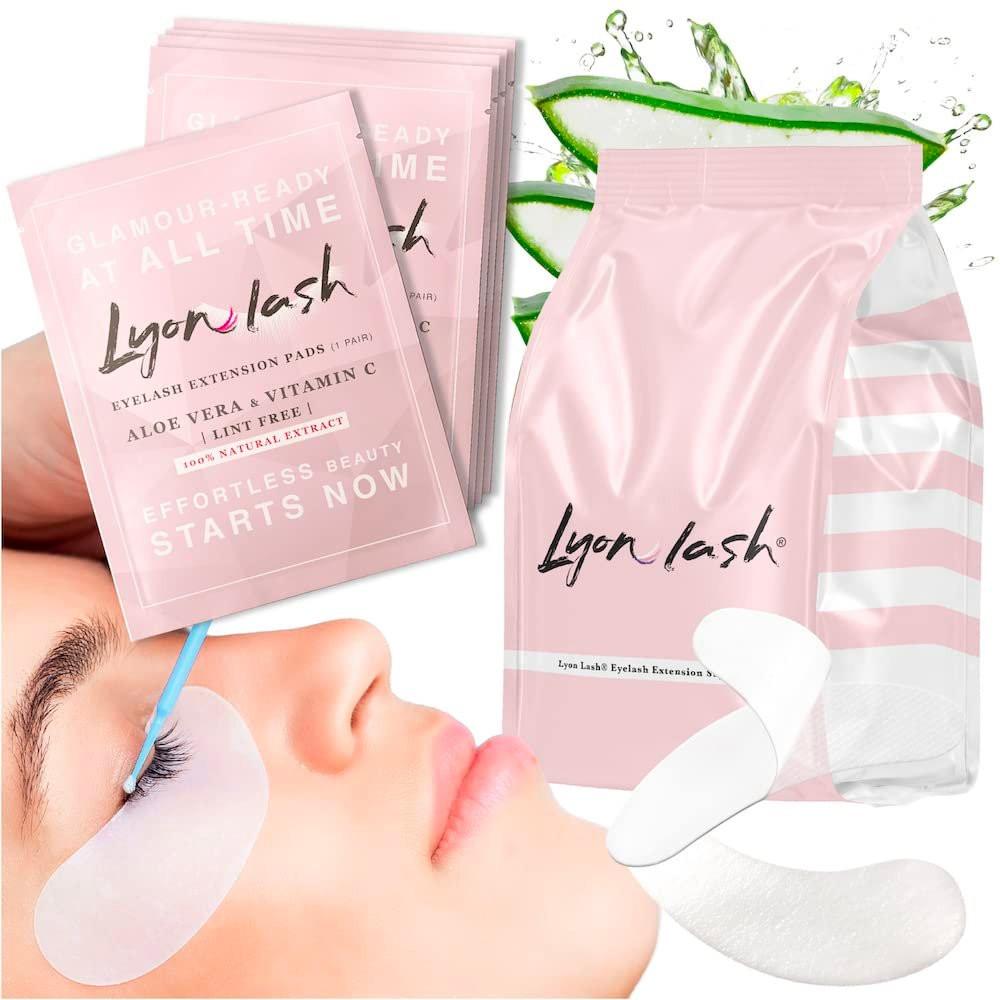 Lyon Lash 100 Paar Wimpernverlängerung Unter-Augen-Gel-Pads – Fusselarm mit Aloe Vera Hydrogel, Premium Zubehör für Wimpernverlängerung, passend für die meisten Augenformen, haften gut