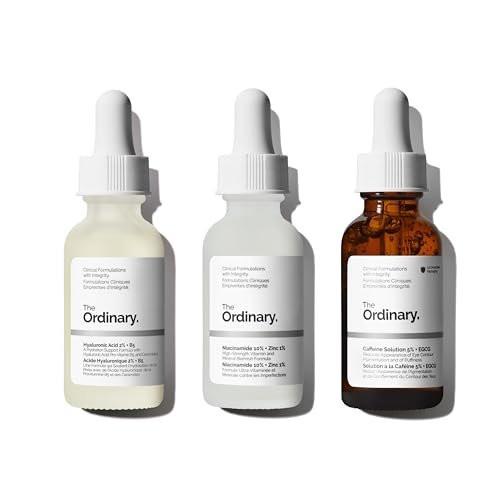The Ordinary Serum Favorites Set – Hyaluronsäure 2% + B5, Niacinamid 10% + Zink 1%, Koffeinlösung 5% – Gesichts- und Augenserum für Feuchtigkeit, Strahlkraft und verfeinerte Poren