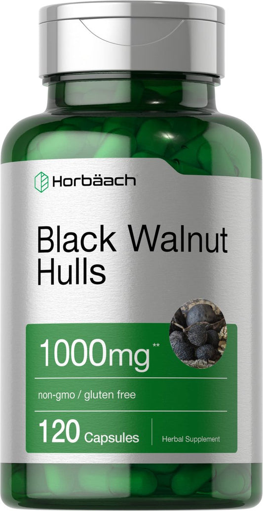 Horbaach Schwarze Walnussschalen Kapseln | 120 Stück | Pflanzliches Nahrungsergänzungsmittel | Non-GMO & Glutenfrei