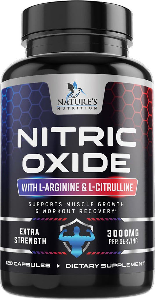 Nitric Oxide Booster Extra Strength - 3-fache Stärke mit L-Arginin & Citrullin - Beste Stickstoffmonoxid-Präparate für Männer - Unterstützt Muskeln, Herzgesundheit, Energie - Hergestellt in den USA - 120 Kapseln