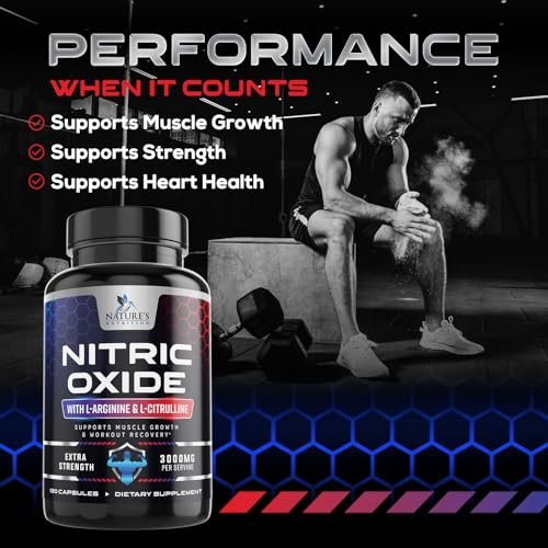 Nitric Oxide Booster Extra Strength - 3-fache Stärke mit L-Arginin & Citrullin - Beste Stickstoffmonoxid-Präparate für Männer - Unterstützt Muskeln, Herzgesundheit, Energie - Hergestellt in den USA - 120 Kapseln