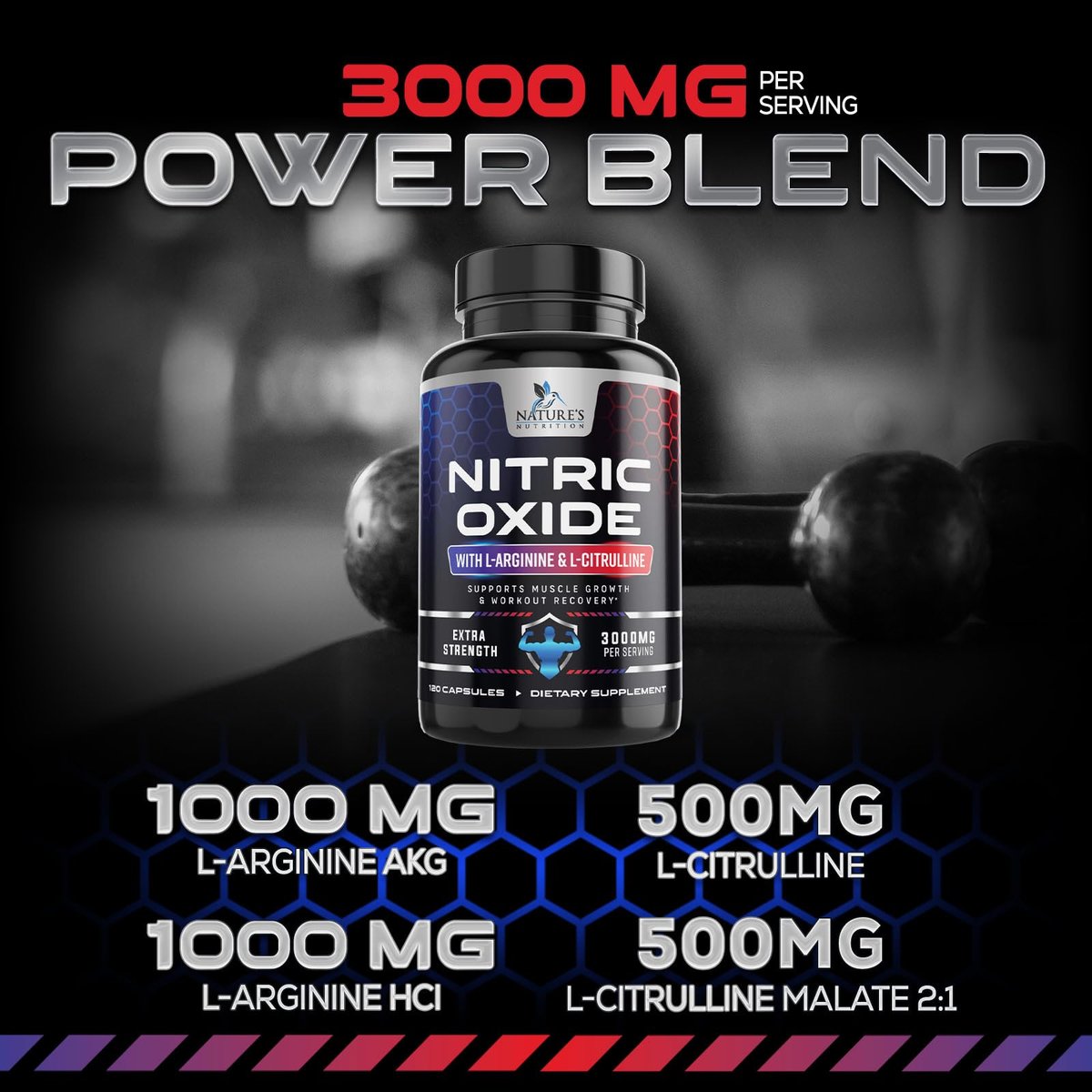 Nitric Oxide Booster Extra Strength - 3-fache Stärke mit L-Arginin & Citrullin - Beste Stickstoffmonoxid-Präparate für Männer - Unterstützt Muskeln, Herzgesundheit, Energie - Hergestellt in den USA - 120 Kapseln
