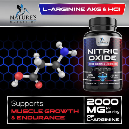 Nitric Oxide Booster Extra Strength - 3-fache Stärke mit L-Arginin & Citrullin - Beste Stickstoffmonoxid-Präparate für Männer - Unterstützt Muskeln, Herzgesundheit, Energie - Hergestellt in den USA - 120 Kapseln
