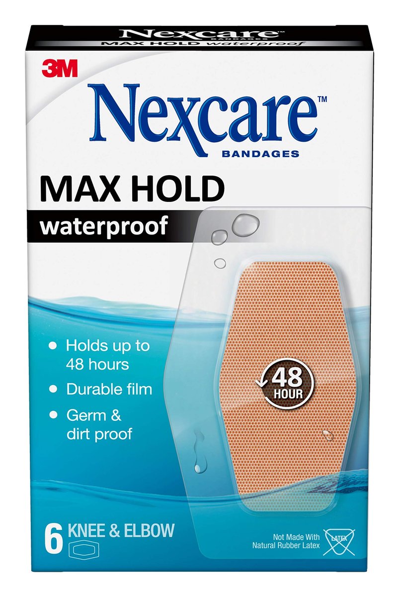 Nexcare Max Hold Waterproof Pflaster für Knie & Ellenbogen, 6 Stück