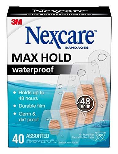 Nexcare Max Hold wasserfeste Pflaster – 48 Stunden Halt, flexible Pflaster für Finger, Knie und Fersen – 40 Stück transparente wasserfeste Pflaster