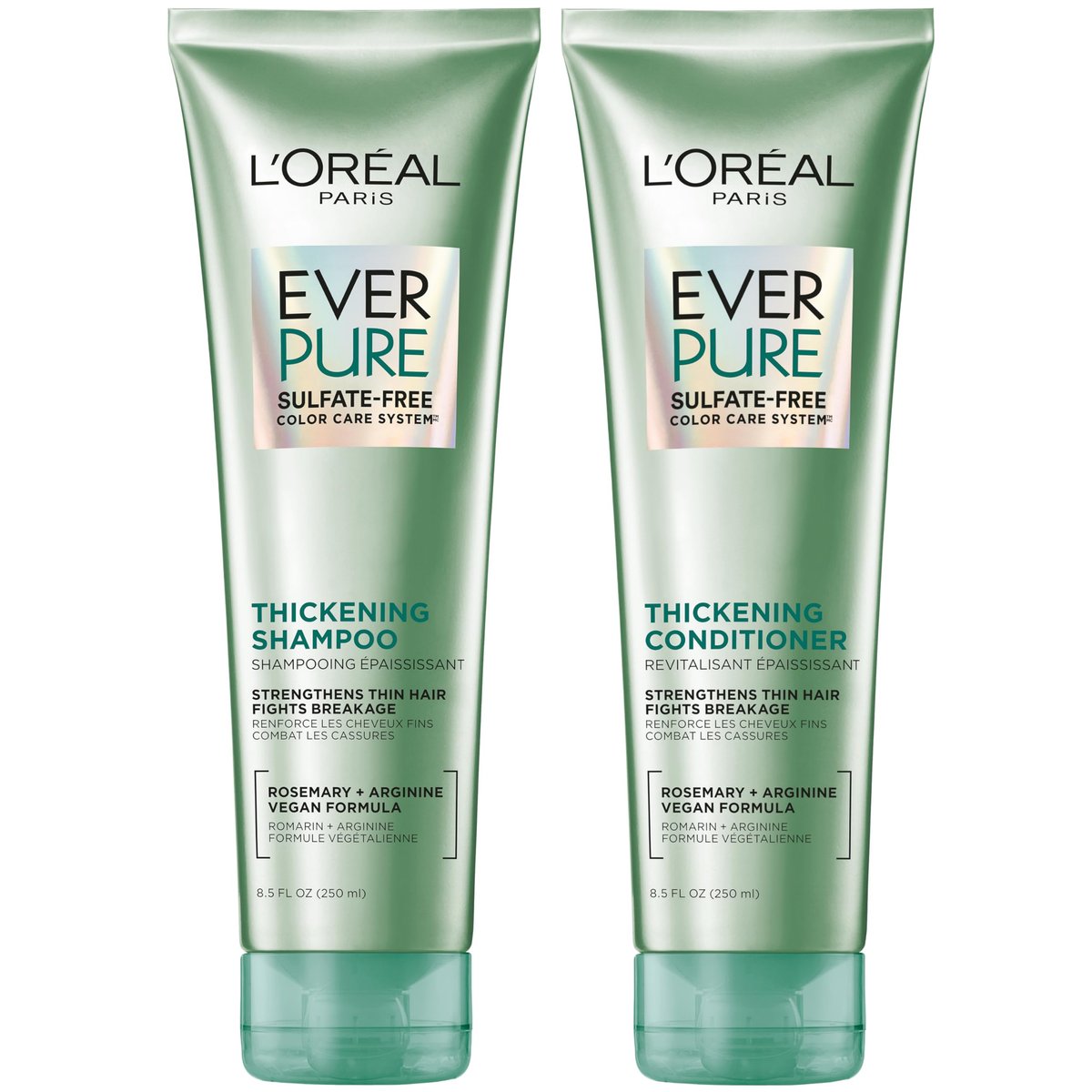 L'Oreal Paris EverPure Thickening Shampoo & Conditioner Set – Sulfatfrei für feines, brüchiges Haar, 2x 250 ml