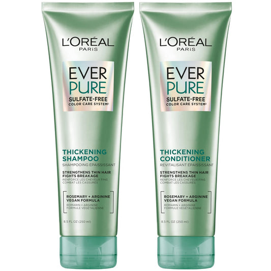 L'Oreal Paris EverPure Thickening Shampoo & Conditioner Set – Sulfatfrei für feines, brüchiges Haar, 2x 250 ml