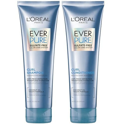 L'Oreal Paris EverPure Sulfatfreies Shampoo und Conditioner für lockiges Haar, leicht, Anti-Frizz, mit Kokosöl, 2er-Pack (2 x 8,5 Fl Oz)