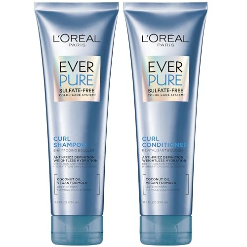 L'Oreal Paris EverPure Sulfatfreies Shampoo und Conditioner für lockiges Haar, leicht, Anti-Frizz, mit Kokosöl, 2er-Pack (2 x 8,5 Fl Oz)