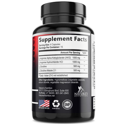 Nitric Oxide Booster Extra Strength – 3-fach Stärke L-Arginin & Citrullin Supplement – Beste Stickstoffmonoxid-Präparate für Männer – Unterstützt Muskeln, Herzgesundheit, Energie – In den USA abgefüllt – 60 Kapseln