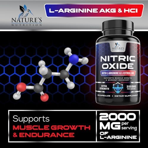 Nitric Oxide Booster Extra Strength – 3-fach Stärke L-Arginin & Citrullin Supplement – Beste Stickstoffmonoxid-Präparate für Männer – Unterstützt Muskeln, Herzgesundheit, Energie – In den USA abgefüllt – 60 Kapseln