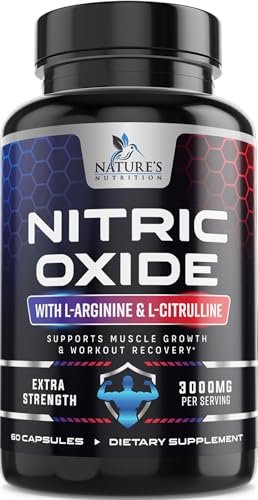 Nitric Oxide Booster Extra Strength – 3-fach Stärke L-Arginin & Citrullin Supplement – Beste Stickstoffmonoxid-Präparate für Männer – Unterstützt Muskeln, Herzgesundheit, Energie – In den USA abgefüllt – 60 Kapseln