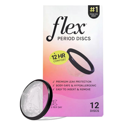 Flex Menstrual Discs | Wiederverwendbare Periodenscheiben | Reduziert Krämpfe & Trockenheit | Anfängerfreundliche Tampon-Alternative | Kapazität von 5 Super-Tampons | Hergestellt in Kanada | 12 Stück