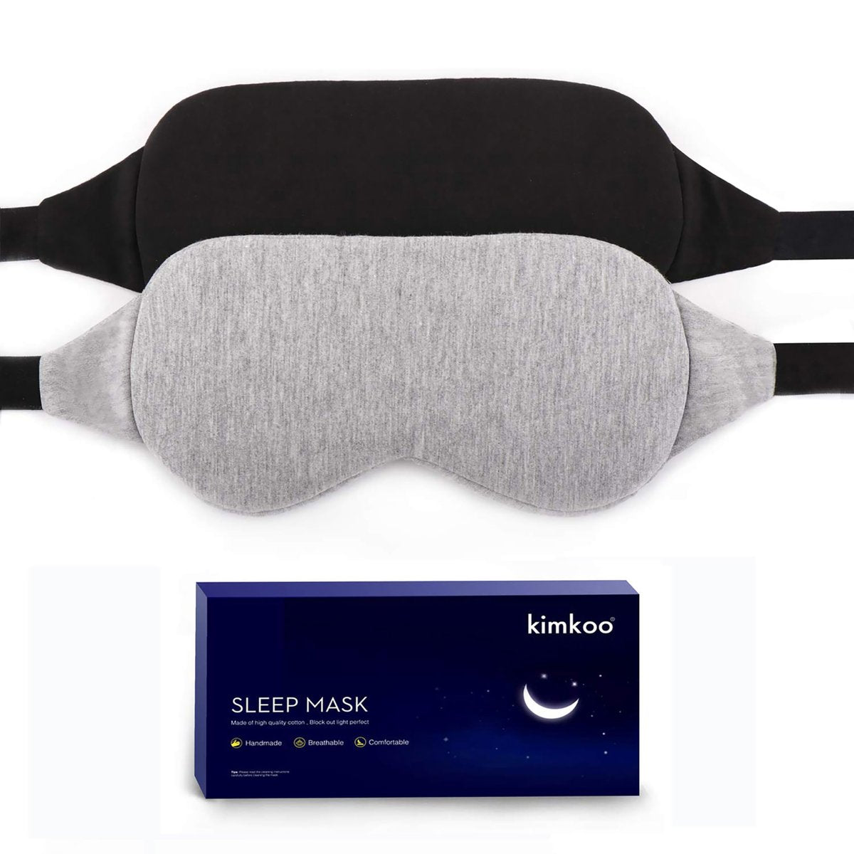 Kimkoo Schlafmaske – Augenmaske zum Schlafen, perfekte Lichtblockade für Frauen und Männer, weiche & bequeme Schlafbrille für Reisen, mit Aufbewahrungstasche (Schwarz+Grau)
