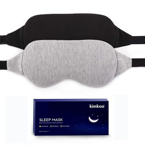 Kimkoo Schlafmaske – Augenmaske zum Schlafen, perfekte Lichtblockade für Frauen und Männer, weiche & bequeme Schlafbrille für Reisen, mit Aufbewahrungstasche (Schwarz+Grau)