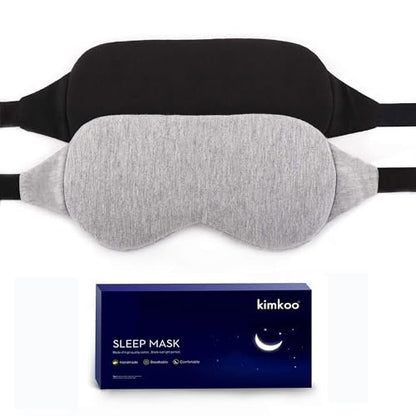 Kimkoo Schlafmaske – Augenmaske zum Schlafen, perfekte Lichtblockade für Frauen und Männer, weiche & bequeme Schlafbrille für Reisen, mit Aufbewahrungstasche (Schwarz+Grau)