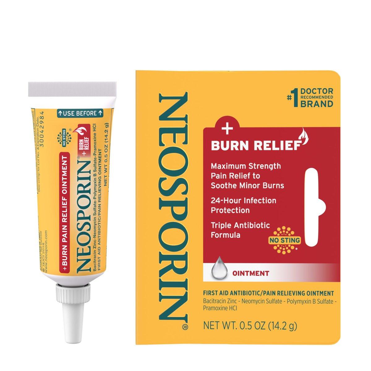 Neosporin + Burn Relief Dual Action Salbe, Erste Hilfe Antibiotikum & Schmerzmittel, 24-Stunden Infektionsschutz & maximale Linderung bei kleinen Schnitten, Schürfwunden und Verbrennungen, 14,2 g