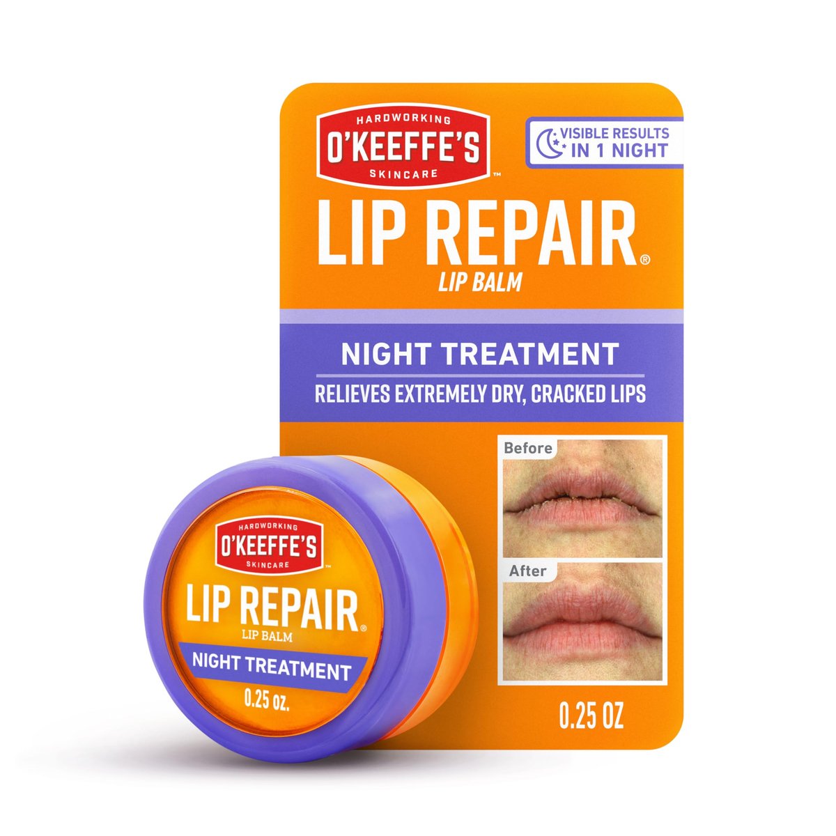 O'Keeffe's Lip Repair Night Treatment – Lippenbalsam für trockene, rissige Lippen – 0,25 Unzen Glas (1 Packung)