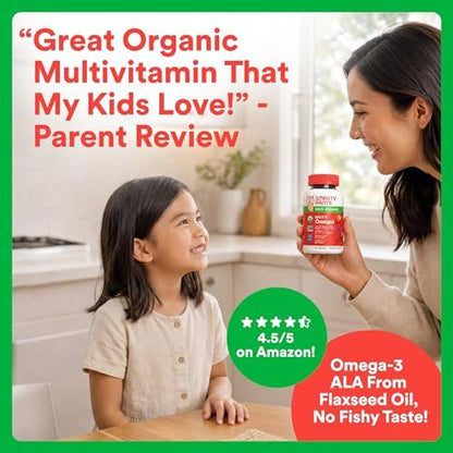 SmartyPants Organic Kinder Multivitamin Gummis: Omega 3 (ALA), Beta-Carotin, Vitamin B12, B6, A, K & Zink zur Unterstützung des Immunsystems, Biotin, vegetarisch, drei Fruchtgeschmacksrichtungen, 120 Stück (30-Tage-Vorrat)