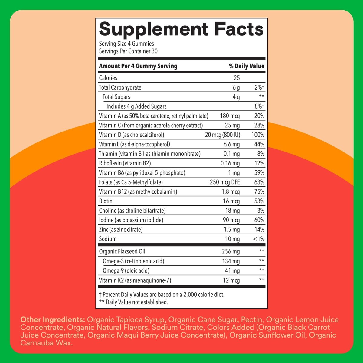 SmartyPants Organic Kinder Multivitamin Gummis: Omega 3 (ALA), Beta-Carotin, Vitamin B12, B6, A, K & Zink zur Unterstützung des Immunsystems, Biotin, vegetarisch, drei Fruchtgeschmacksrichtungen, 120 Stück (30-Tage-Vorrat)