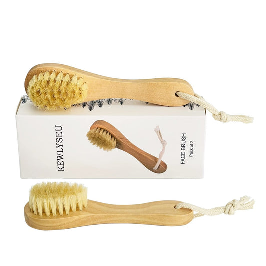 Natürliche Borsten Holz Gesichtsreinigungsbürste – 2er-Pack Manuelle Gesichtsreinigung für sanftes Peeling