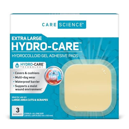 Care Science Hydrokolloid-Wundauflagen, extra groß | 100% wasserdicht (10 cm x 10 cm, 3 Stück)
