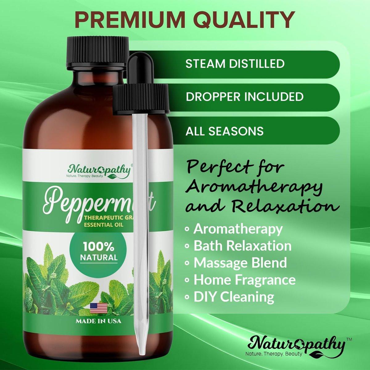 Naturopathy Pfefferminzöl Bio-Therapeutische Qualität 118 ml – Ideal für Aromatherapie und Entspannung