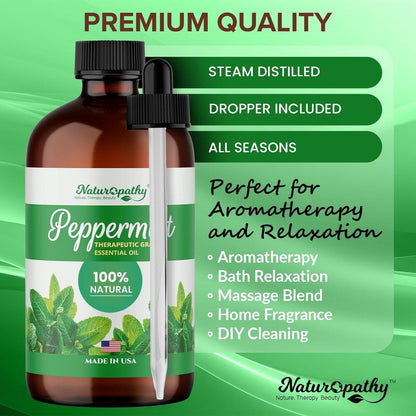 Naturopathy Pfefferminzöl Bio-Therapeutische Qualität 118 ml – Ideal für Aromatherapie und Entspannung