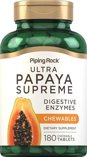 Piping Rock Papaya Verdauungsenzyme Kautabletten | 180 Tabletten | Ultra Nahrungsergänzung für Frauen und Männer | Carica Papaya | Vegetarisch, Nicht-GVO, Glutenfrei