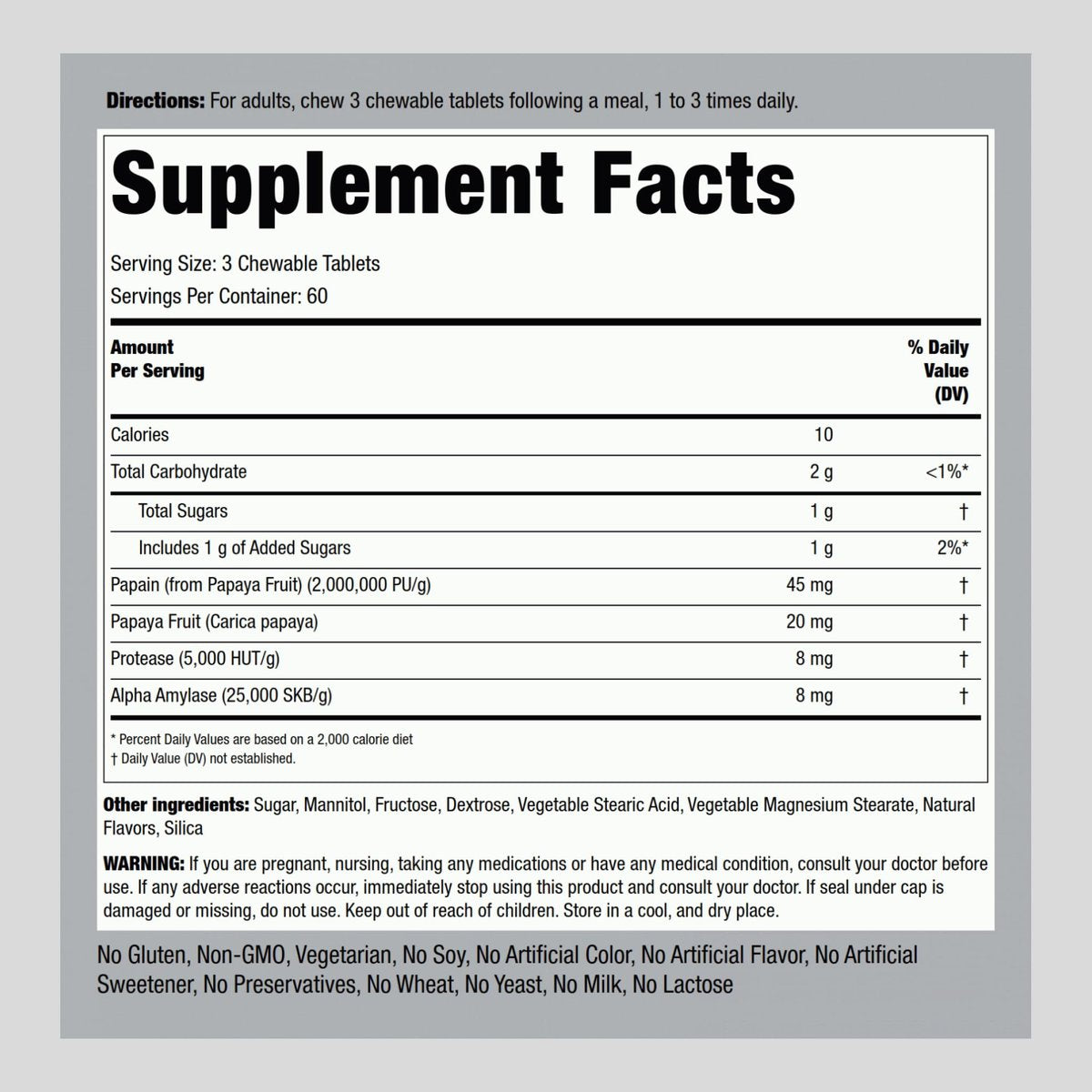 Piping Rock Papaya Verdauungsenzyme Kautabletten | 180 Tabletten | Ultra Nahrungsergänzung für Frauen und Männer | Carica Papaya | Vegetarisch, Nicht-GVO, Glutenfrei