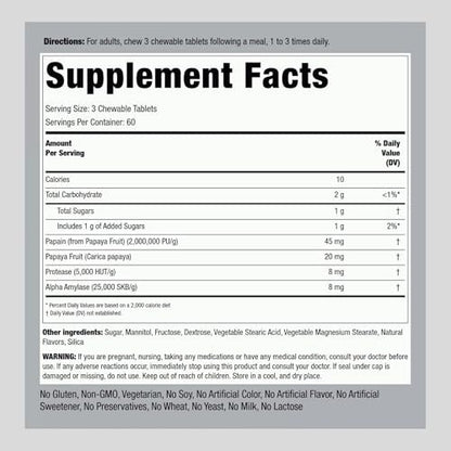 Piping Rock Papaya Verdauungsenzyme Kautabletten | 180 Tabletten | Ultra Nahrungsergänzung für Frauen und Männer | Carica Papaya | Vegetarisch, Nicht-GVO, Glutenfrei