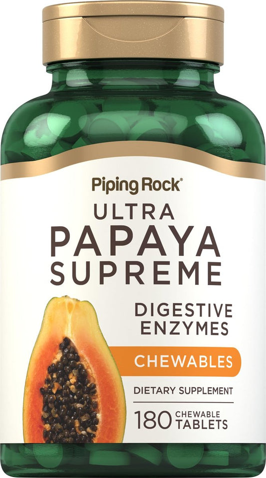 Piping Rock Papaya Verdauungsenzyme Kautabletten | 180 Tabletten | Ultra Nahrungsergänzung für Frauen und Männer | Carica Papaya | Vegetarisch, Nicht-GVO, Glutenfrei