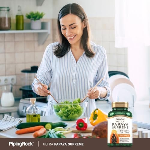 Piping Rock Papaya Verdauungsenzyme Kautabletten | 180 Tabletten | Ultra Nahrungsergänzung für Frauen und Männer | Carica Papaya | Vegetarisch, Nicht-GVO, Glutenfrei