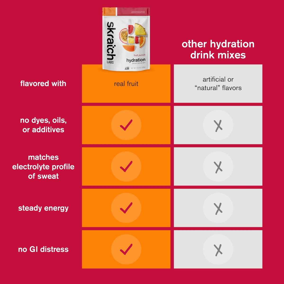 Skratch Labs Hydration Sports Drink Mix – Fruchtpunsch, 20 Portionen – Veganes, nicht-GVO Elektrolytpulver für schnelle Hydration & Ausdauer