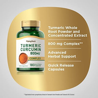 Piping Rock Kurkuma Curcumin Komplex – 180 Kapseln pflanzliches Extrakt | Non-GMO, Glutenfrei